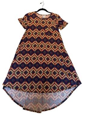 LuLaRoe Carly High-Low Swing Dress - Navy & Red Aztec